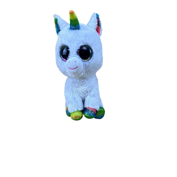 Ty Beanie Boos Medium Pixy White Rainbow Unicorn Stuffed Animal Plush 9" - Picture 1 of 9